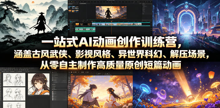 一站式AI动画创作训练营,涵盖古风武侠、影视风格、异世界科幻、解压场景,从零自主制作高质量原创短篇动画(更新)-好耶资源