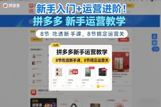 新手入门+运营进阶！拼多多新手运营教学，8节吃透新手课，8节搞定运营关-好耶资源