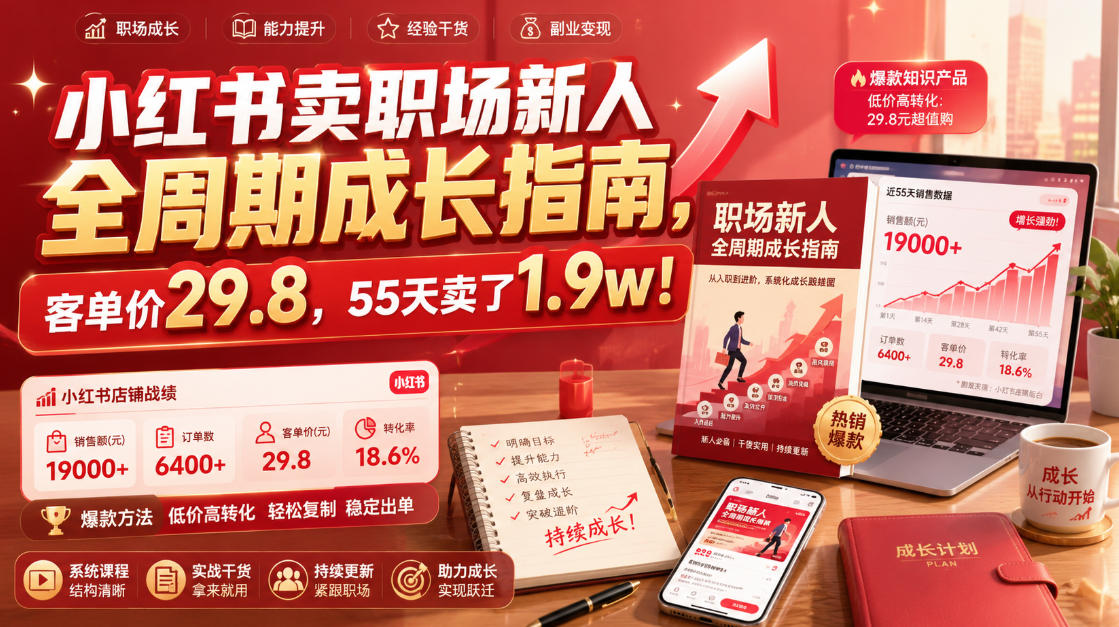 小红书卖职场新人全周期成长指南,客单价29.8,55天卖了1.9w!-好耶资源
