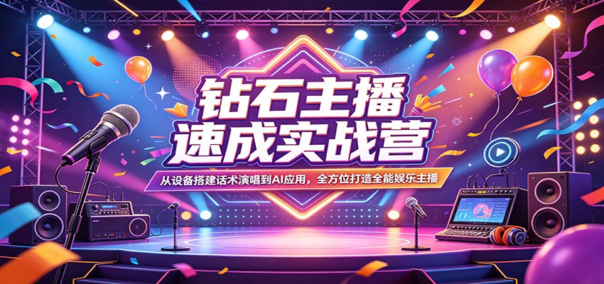 钻石主播速成实战营：从设备搭建话术演唱到AI应用，全方位打造全能娱乐主播-好耶资源