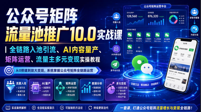 公众号矩阵流量池推广10.0实战课｜全链路入池引流、AI内容量产、矩阵运营、流量主多元变现实操教程-好耶资源