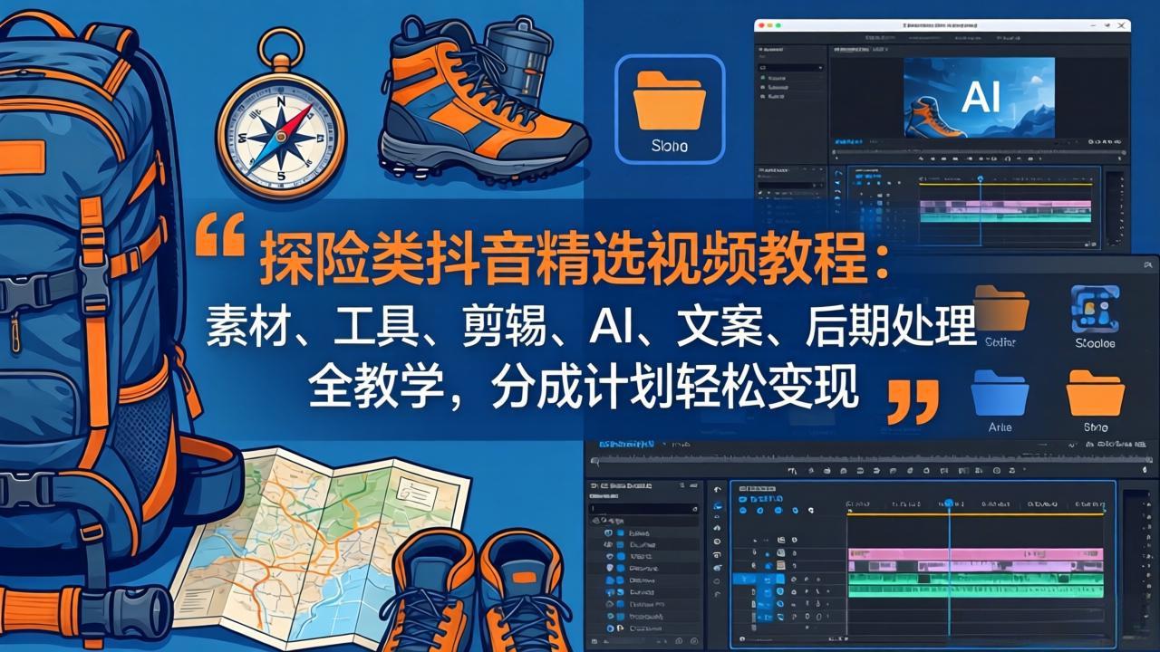 探险类抖音精选视频教程：素材、工具、剪辑、AI、文案、后期处理全教学，分成计划轻松变现-好耶资源