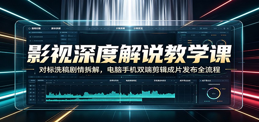 影视深度解说教学课:对标洗稿剧情拆解,电脑手机双端剪辑成片发布全流程-好耶资源