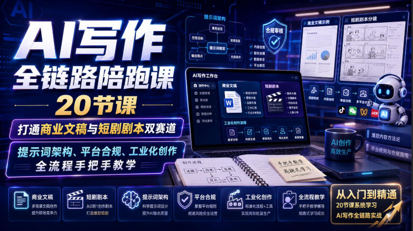 AI写作全链路陪跑课｜20节课打通商业文稿与短剧剧本双赛道，提示词架构、平台合规、工业化创作全流程手把手教学-好耶资源