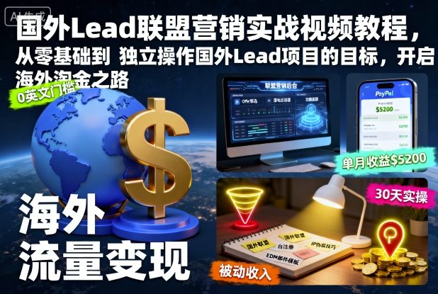国外Lead联盟营销实战视频教程,从零基础到独立操作国外Lead项目的目标,开启海外淘金之路-好耶资源