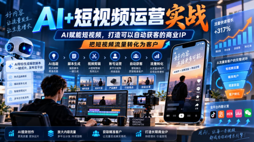 AI+短视频运营实战,AI赋能短视频,打造可以自动获客的商业IP,把短视频流量转化为客户-好耶资源