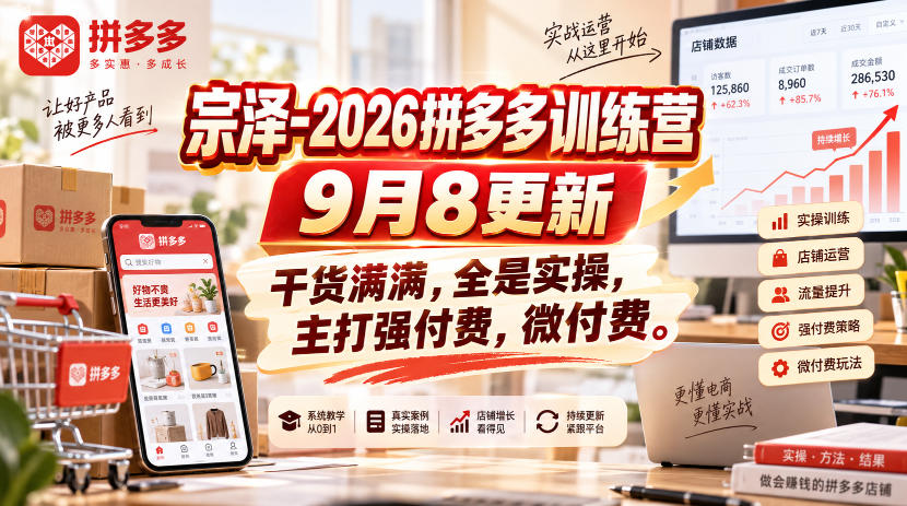 宗泽-2026拼多多训练营9月8更新，干货满满，全是实操，主打强付费，微付费-好耶资源