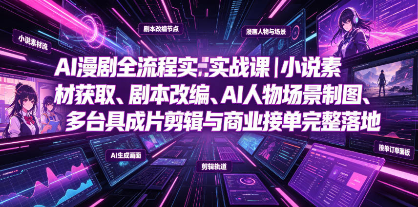AI漫剧全流程实战课|小说素材获取、剧本改编、AI人物场景制图、多工具成片剪辑、平台付费变现与商业接单完整落地-好耶资源