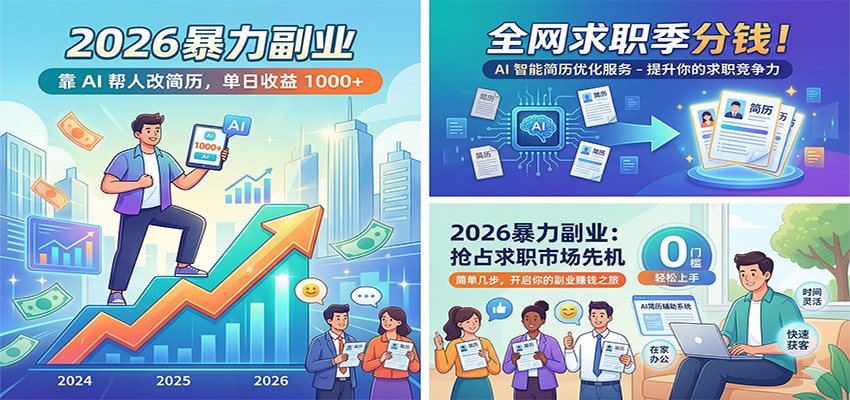 2026暴力副业：靠AI帮人改简历，单日收益1000+，全网求职季分钱-好耶资源