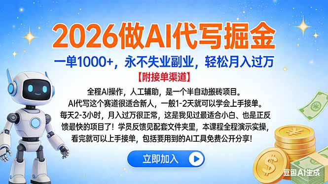 2026做AI代写掘金，一单1000+，永不失业副业，轻松月入过万-好耶资源