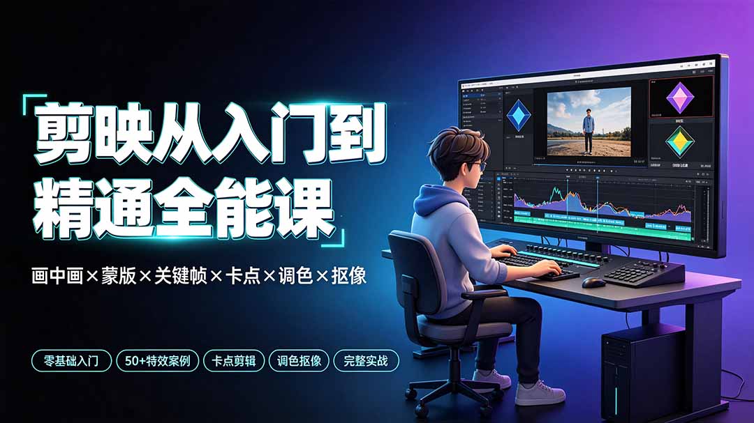 剪映从入门到精通全能课:画中画×蒙版×关键帧×卡点×调色×抠像,一站式掌握剪辑核心技能-好耶资源