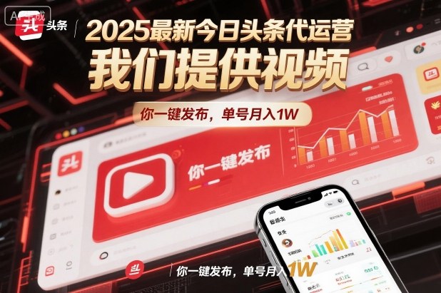 2025最新今日头条代运营，我们提供视频，你一键发布，单号月入1W【揭秘】-好耶资源
