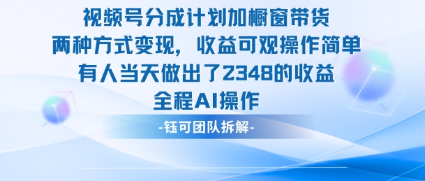 新玩法，视频号分成计划+橱窗带货，有人当天做出了2348的收益-好耶资源