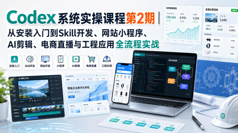 Codex系统实操课程第2期|从安装入门到Skill开发、网站小程序、AI剪辑、电商直播与工程应用全流程实战-好耶资源