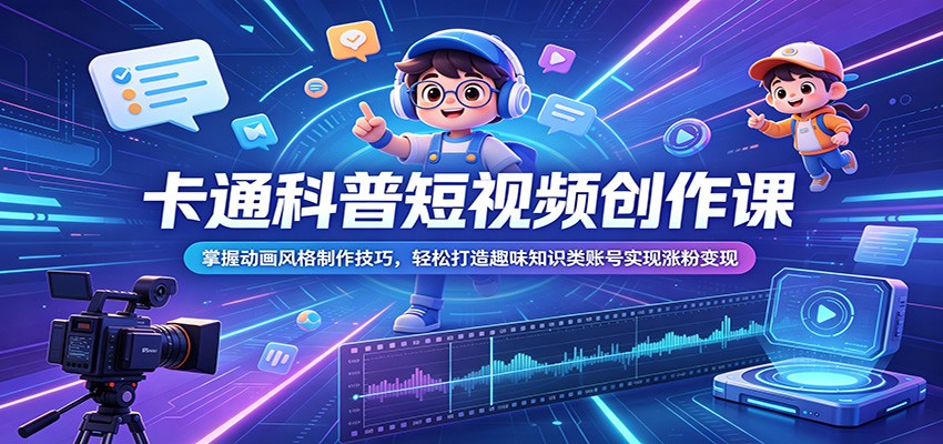 卡通科普短视频创作课：掌握动画风格制作技巧，轻松打造趣味知识类账号实现涨粉变现-好耶资源