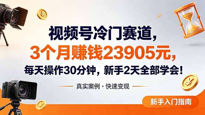 视频号冷门赛道,3个月变现23905元,新手2天学会 每天操作30分钟!-好耶资源