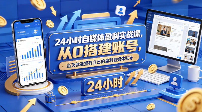 24小时自媒体盈利实战课，从0搭建账号，当天就能拥有自己的盈利自媒体账号-好耶资源