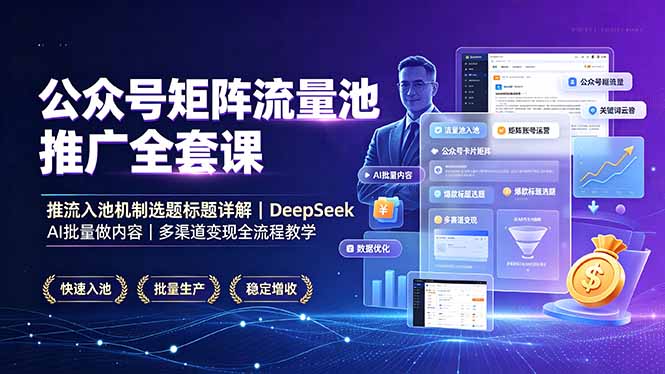 公众号矩阵流量池推广全套课，推流入池机制选题标题详解，DeepSeek AI批量做内容，多渠道变现全流程教学-好耶资源