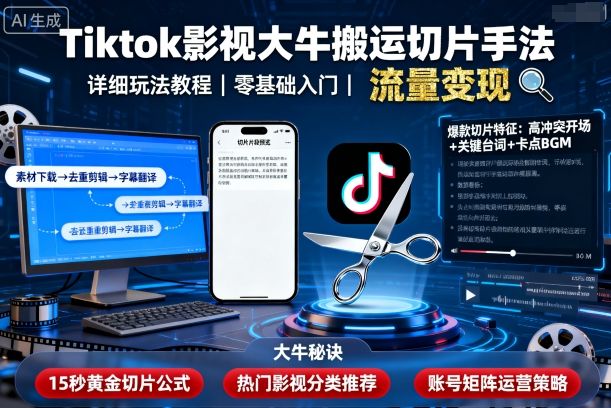 Tiktok影视大牛搬运切片手法，详细玩法教程-好耶资源