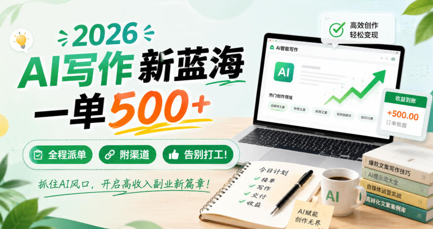 2026 AI写作新蓝海,一单500+,全程派单,附渠道,告别打工!【揭秘】-好耶资源