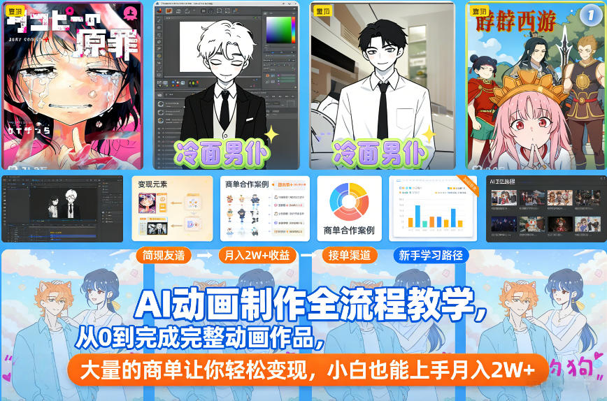 AI动画制作全流程教学，从0到完成完整动画作品，大量的商单让你轻松变现，小白也能上手月入2W+-好耶资源