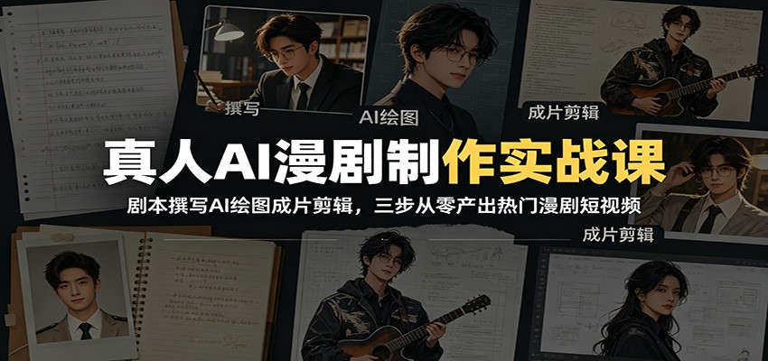 真人AI漫剧制作实战课：剧本撰写AI绘图成片剪辑，三步从零产出热门漫剧短视频-好耶资源