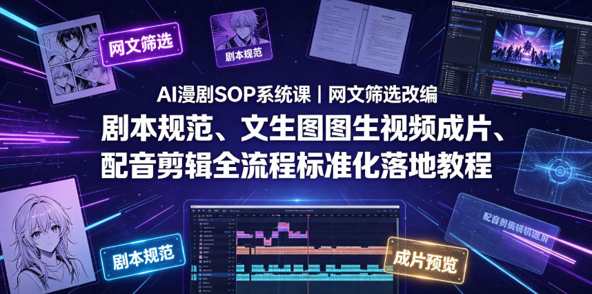 AI漫剧SOP系统课|网文筛选改编、剧本规范、文生图图生视频成片、配音剪辑全流程标准化落地教程(更新)-好耶资源