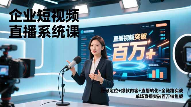 企业短视频直播系统课，账号定位+爆款内容+直播转化+全链路实战，单场直播突破百万销售额-好耶资源