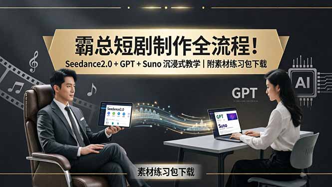 霸总短剧制作全流程！Seedance2.0 + GPT + Suno 沉浸式教学｜附素材练习包下载-好耶资源