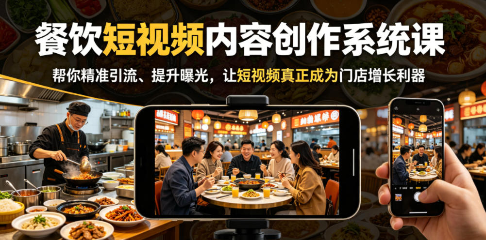 餐饮短视频内容创作系统课，帮你精准引流、提升曝光，让短视频真正成为门店增长利器-好耶资源