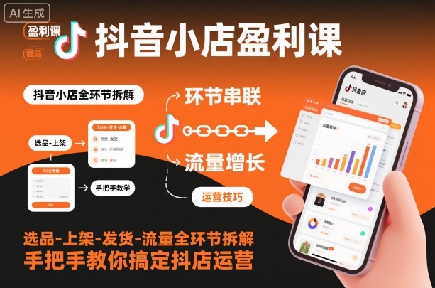 抖音小店盈利课-选品-上架-发货-流量全环节拆解，手把手教你搞定抖店运营-好耶资源
