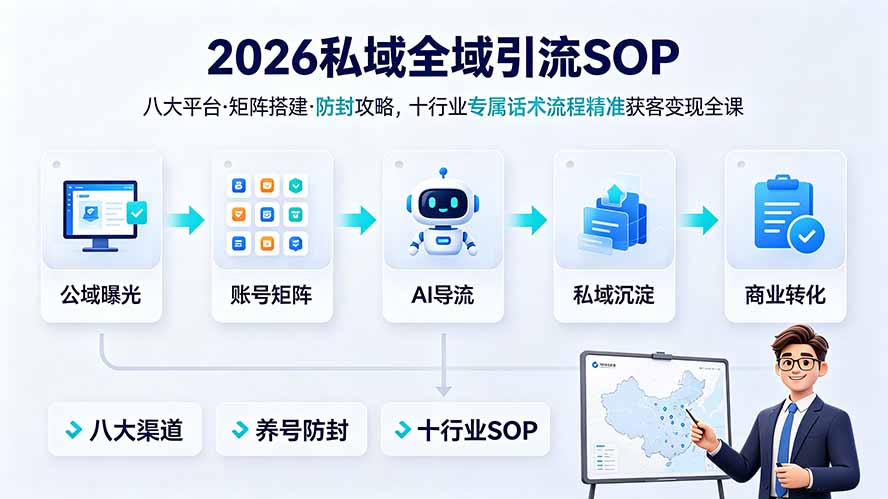2026私域全域引流SOP｜八大平台·矩阵搭建·防封攻略，十行业专属话术流程精准获客变现全课-好耶资源