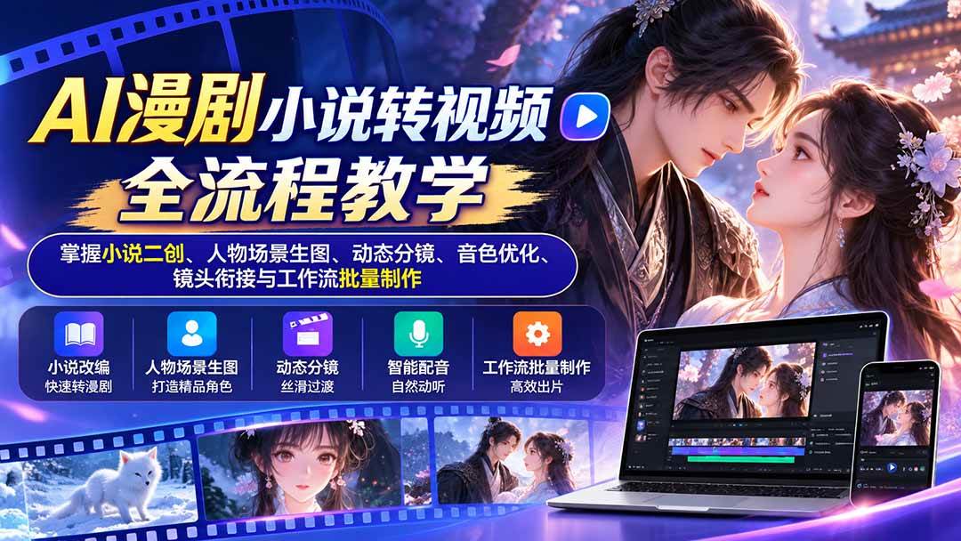 (20880期)AI漫剧小说转视频全流程教学:掌握小说二创、人物场景生图、动态分镜、音色优化、镜头衔接与工作流批量制作 (20880期)AI漫剧小说转视频全流程教学:掌握小说二创、人物场景生图、动态分镜、音色优化、镜头衔接与工作流批量制作