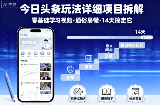 今日头条玩法详细项目拆解，零基础学习视频 通俗易懂 14天搞定它-好耶资源