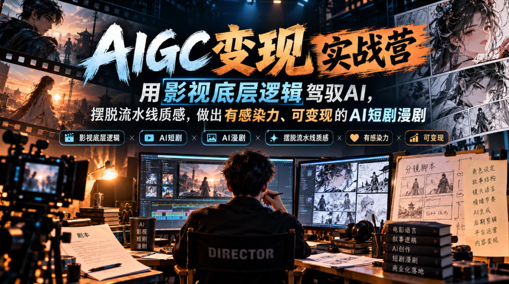 AIGC变现实战营,用影视底层逻辑驾驭AI,摆脱流水线质感,做出有感染力、可变现的AI短剧漫剧-好耶资源