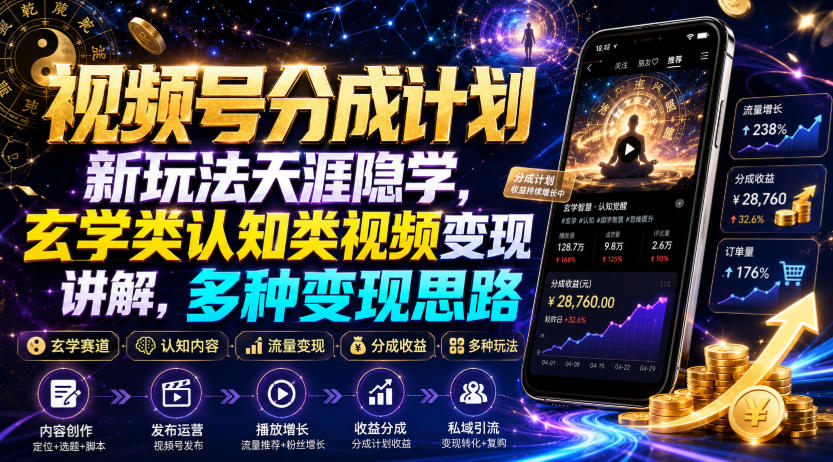 视频号分成计划新玩法天涯隐学,玄学类认知类视频变现讲解,多种变现思路-好耶资源