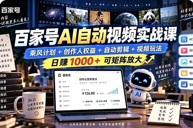 （21204期）百家号自动矩阵玩法，长期可以做的项目，日入1k+，真正的睡后收入-好耶资源