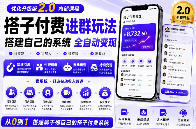 搭建群系统实战项目玩法,搭建整套付费进群系统,实现全天被动收益-好耶资源