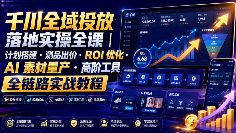 千川全域投放落地实操全课|计划搭建・测品出价・ROI优化・AI素材量产・高阶工具全链路实战教程-好耶资源