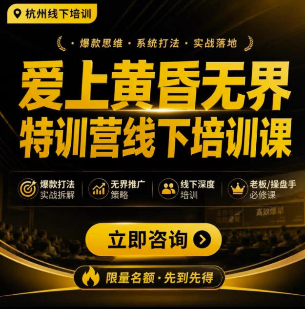 爱上黄昏无界特训营AI推广实战7月27-30杭州线下课,AI落地淘宝最完整的课程,学天猫淘宝的老板必看-好耶资源