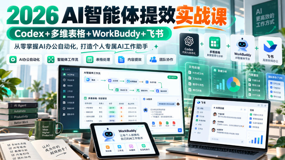 2026 AI智能体提效实战课:Codex+多维表格+WorkBuddy+飞书,从零掌握AI办公自动化,打造个人专属AI工作助手-好耶资源