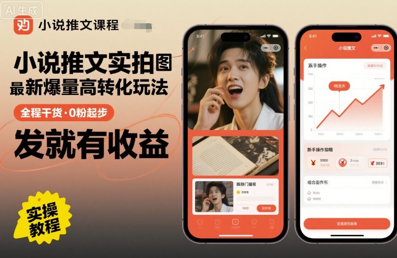 小说推文实拍双图文最新爆量高转化玩法，全程干货，0粉起步，发就有收益-好耶资源