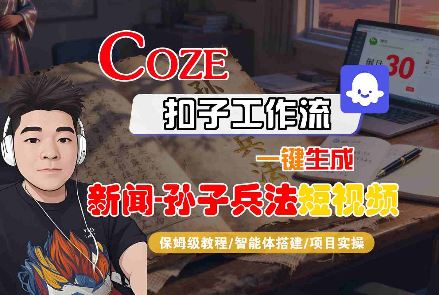 Coze扣子智能体工作流一键生成“新闻-孙子兵法“短视频，全流程保姆级教学-好耶资源