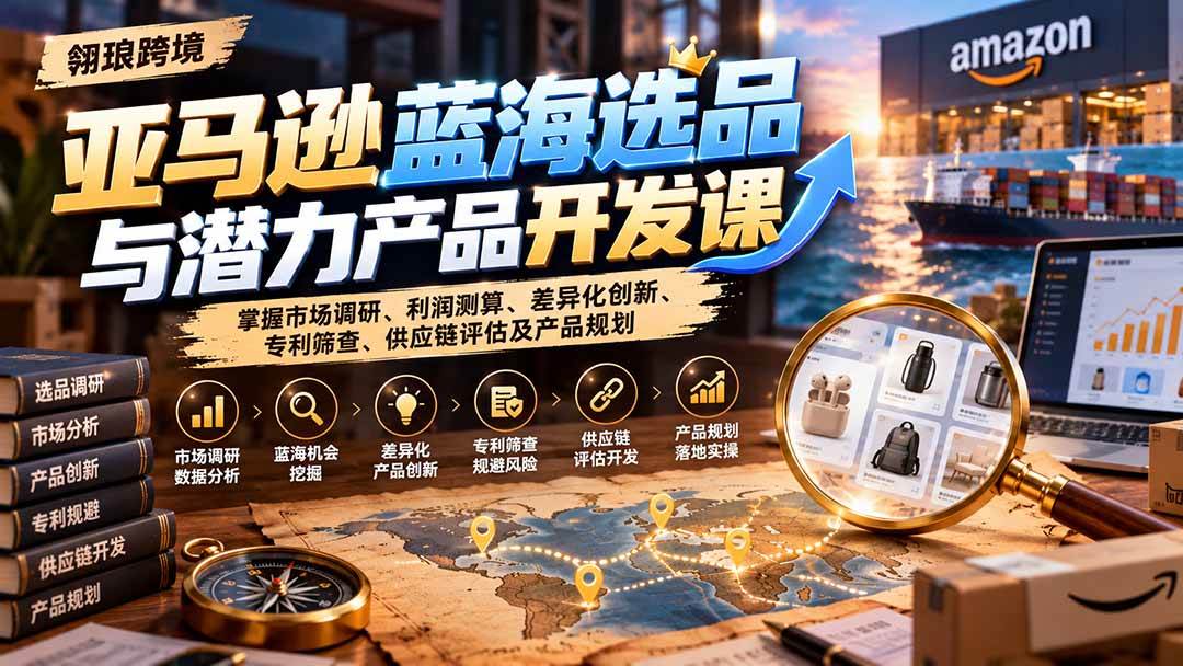 (21035期)亚马逊蓝海选品与潜力产品开发课:掌握市场调研、利润测算、差异化创新、专利筛查、供应链评估及产品规划-好耶资源