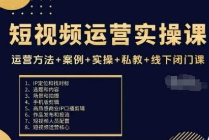 短视频运营实操课，运营方法+案例+实操+私教+线下闭门课-好耶资源