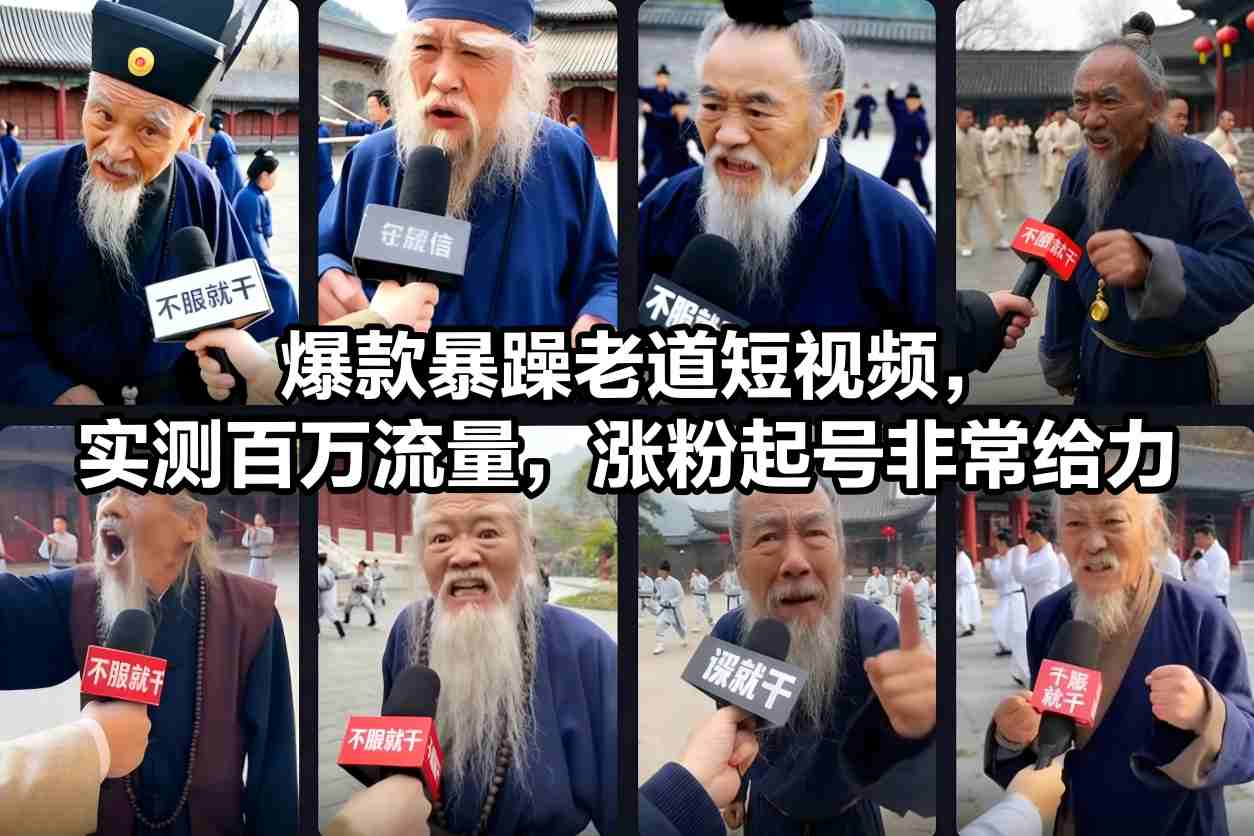 爆款暴躁老道短视频，实测百万流量，涨粉起号非常给力-好耶资源