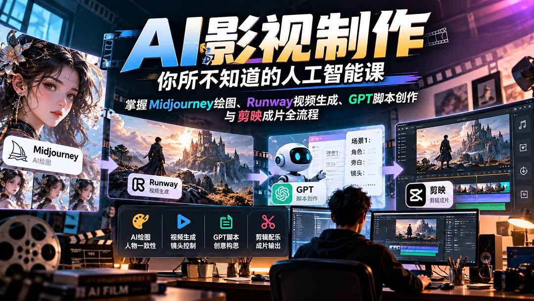 （20681期）AI影视制作-你所不知道的人工智能课，掌握Midjourney绘图、Runway视频生成、GPT脚本创作与剪映成片全流程-好耶资源