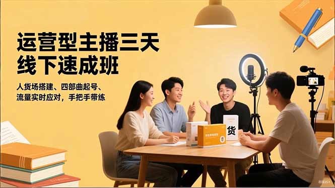 运营型主播三天线下班，人货场搭建,四部曲起号,流量实时应对，手把手带练-好耶资源