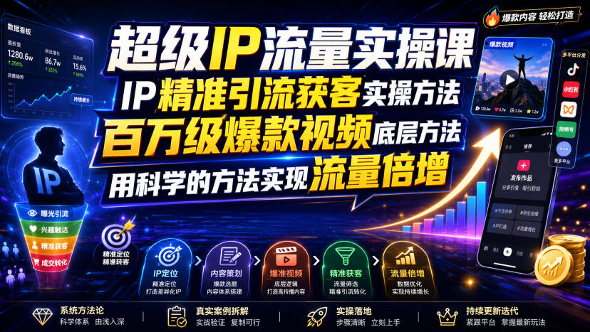 超级IP流量实操课,IP精准引流获客实操方法,百万级爆款视频底层方法,用科学的方法实现流量倍增-好耶资源