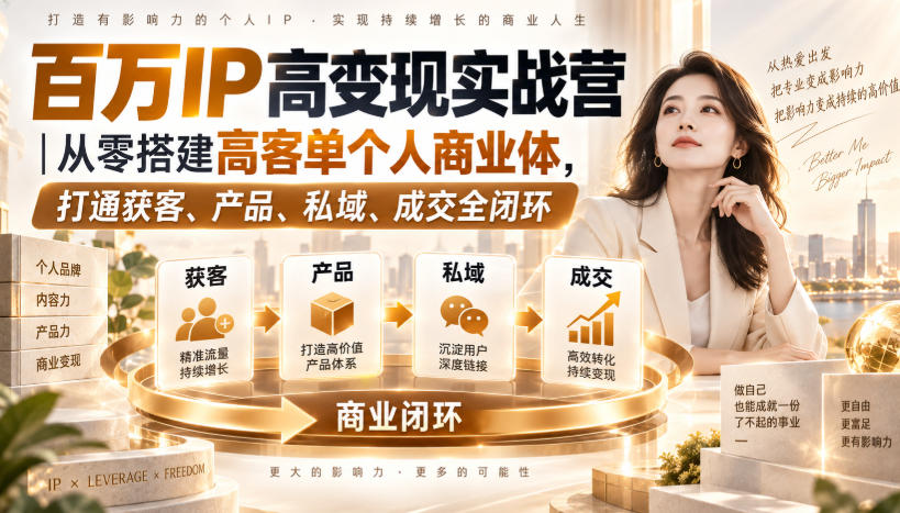 百万IP高变现实战营｜从零搭建高客单个人商业体，打通获客、产品、私域、成交全闭环-好耶资源